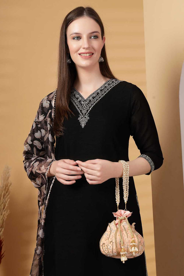 Peach Embellished Velvet Potli