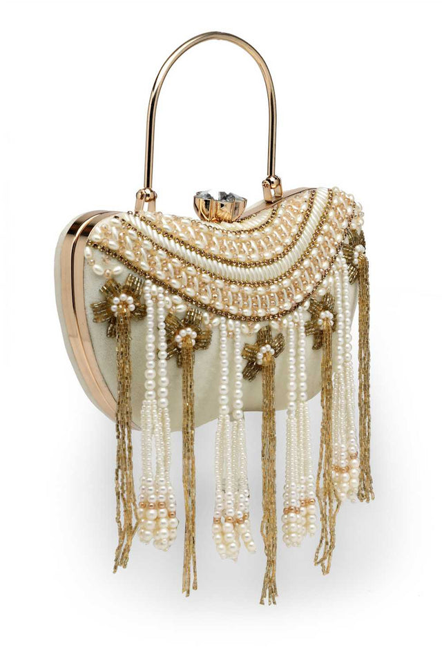 White Embellished Velvet Clutch