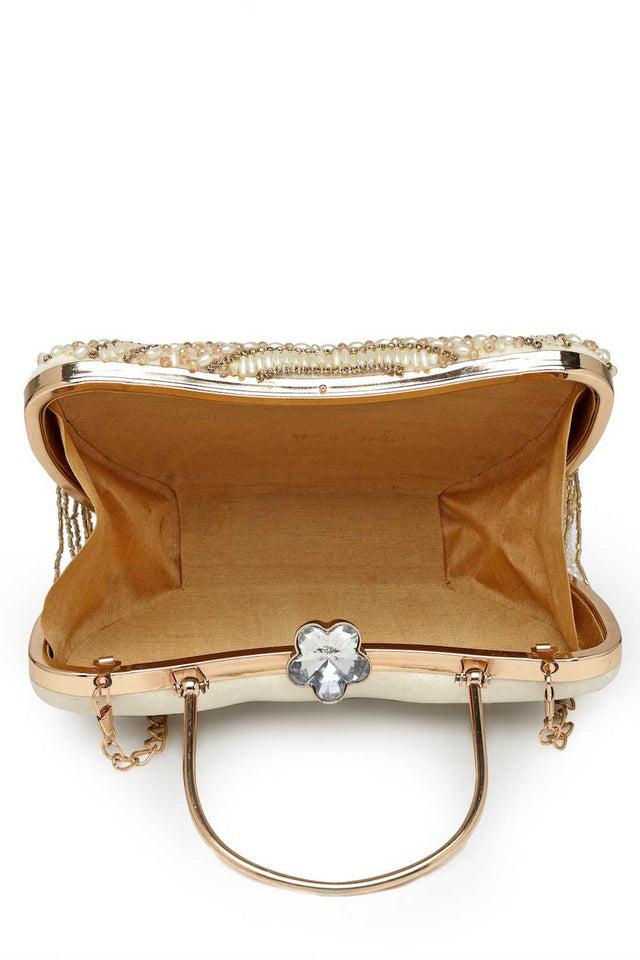 White Embellished Velvet Clutch