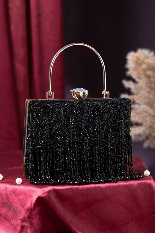 Multi Color Beads Embossed Velvet Clutch