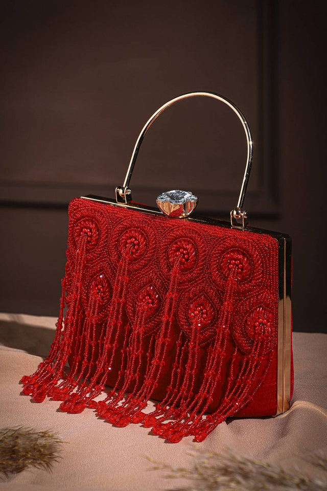 Multi Color Beads Embossed Velvet Clutch