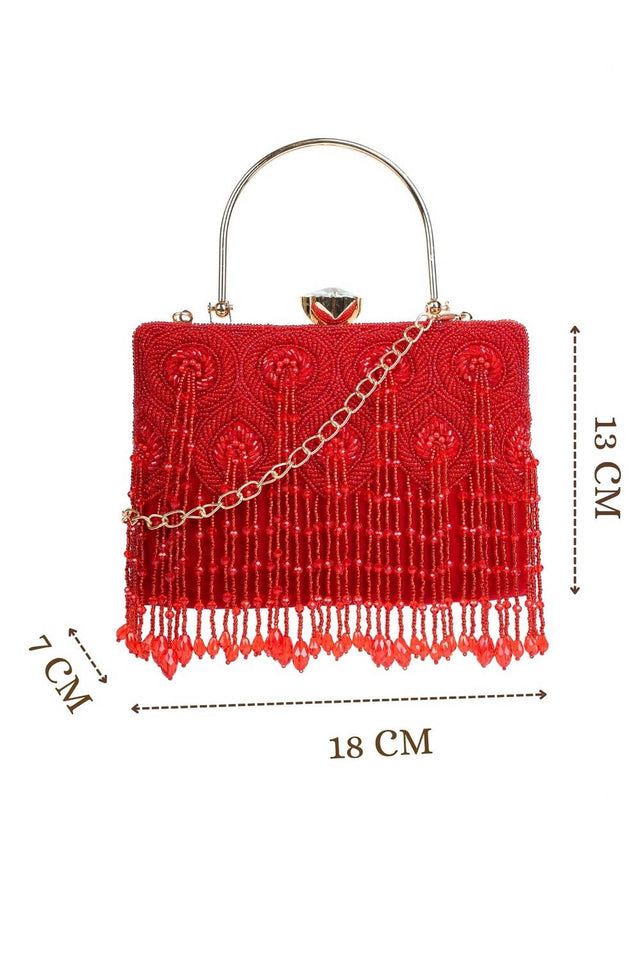 Multi Color Beads Embossed Velvet Clutch