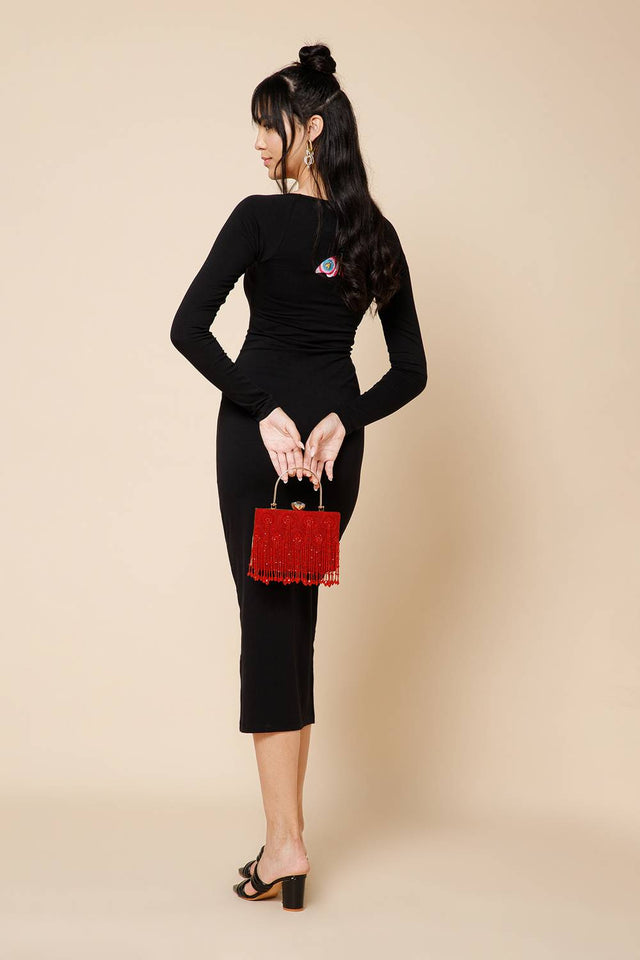 Multi Color Beads Embossed Velvet Clutch