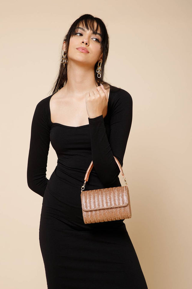 Multi Color Beads Embossed Faux Silk Clutch