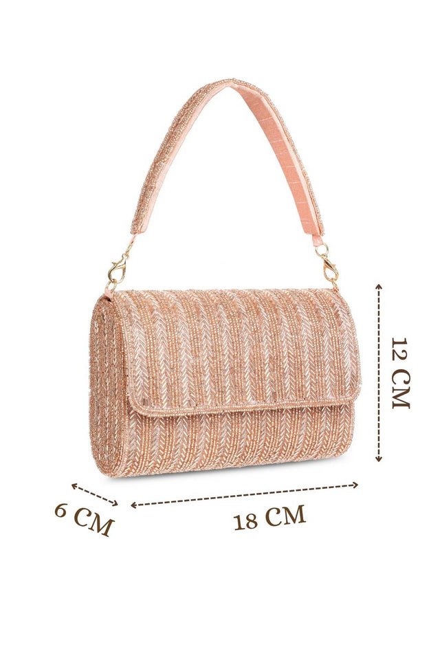 Multi Color Beads Embossed Faux Silk Clutch