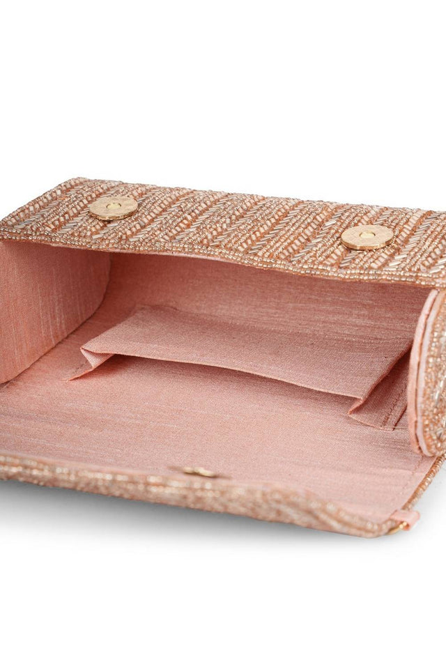 Multi Color Beads Embossed Faux Silk Clutch