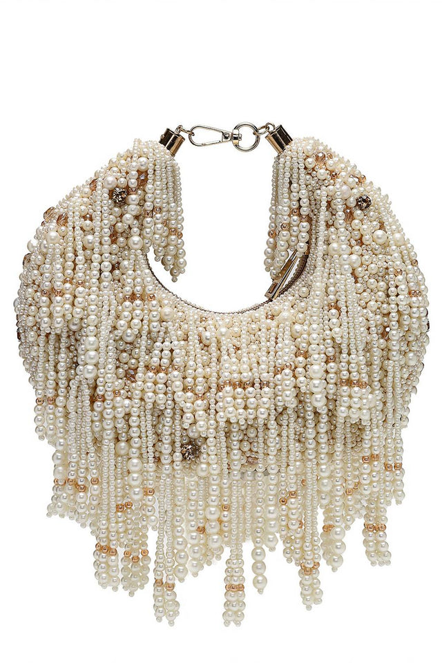 Multi Color Beads Embossed Faux Silk Clutch