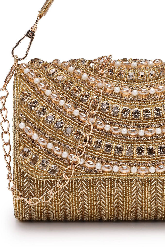 Multi Color Beads Embossed Silk Clutch