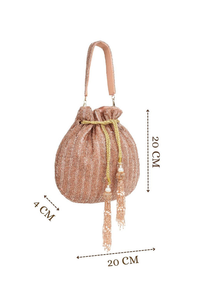 Multi Color Beads Embossed Faux Silk Potli