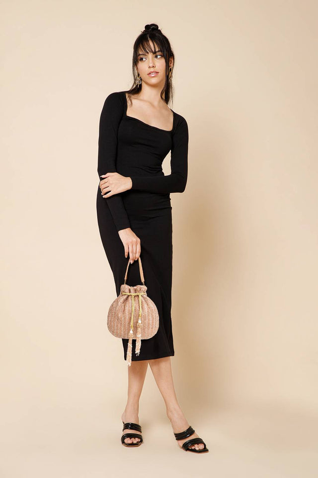 Multi Color Beads Embossed Faux Silk Potli