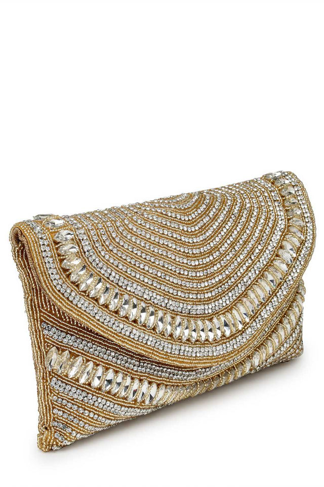 Yellow Embellished Faux Silk Clutch