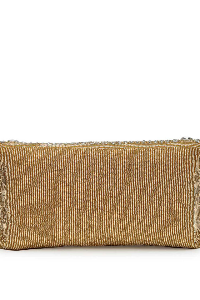 Yellow Embellished Faux Silk Clutch
