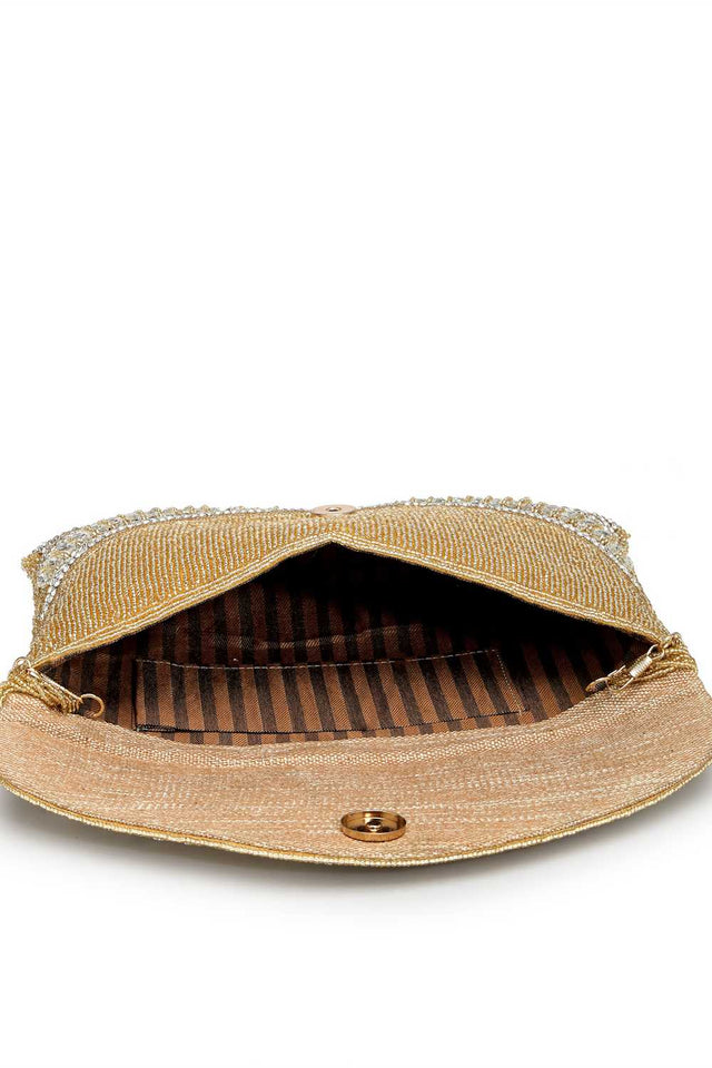 Yellow Embellished Faux Silk Clutch