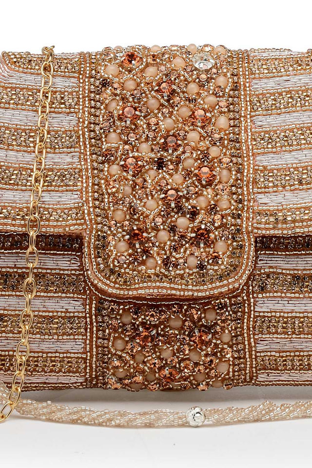 Multi-Color Embellished Faux Silk Clutch