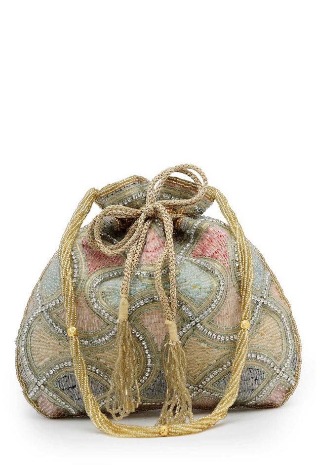 Gold Embellished Faux Silk Potli