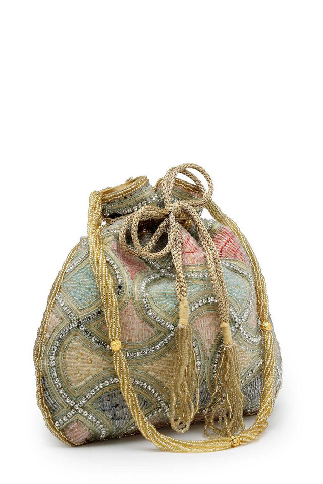 Gold Embellished Faux Silk Potli