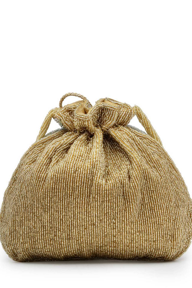 Gold Embellished Faux Silk Potli