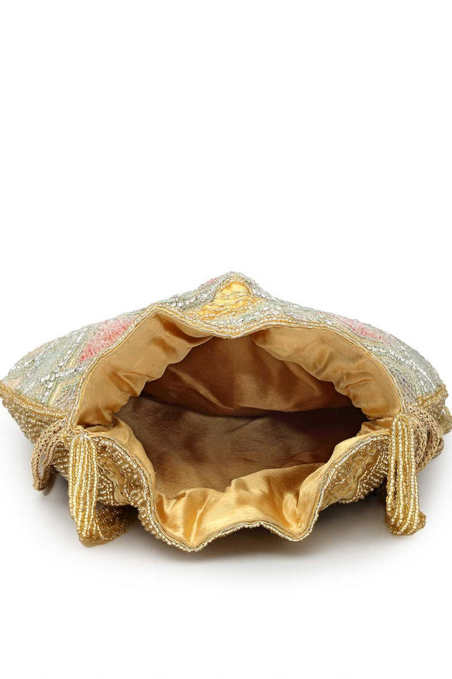 Gold Embellished Faux Silk Potli