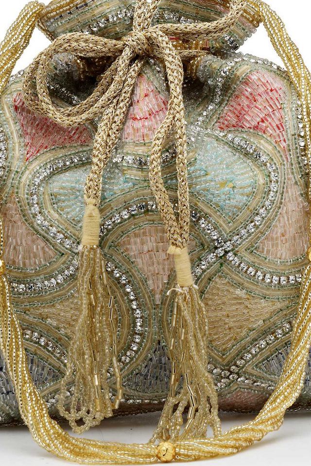 Gold Embellished Faux Silk Potli