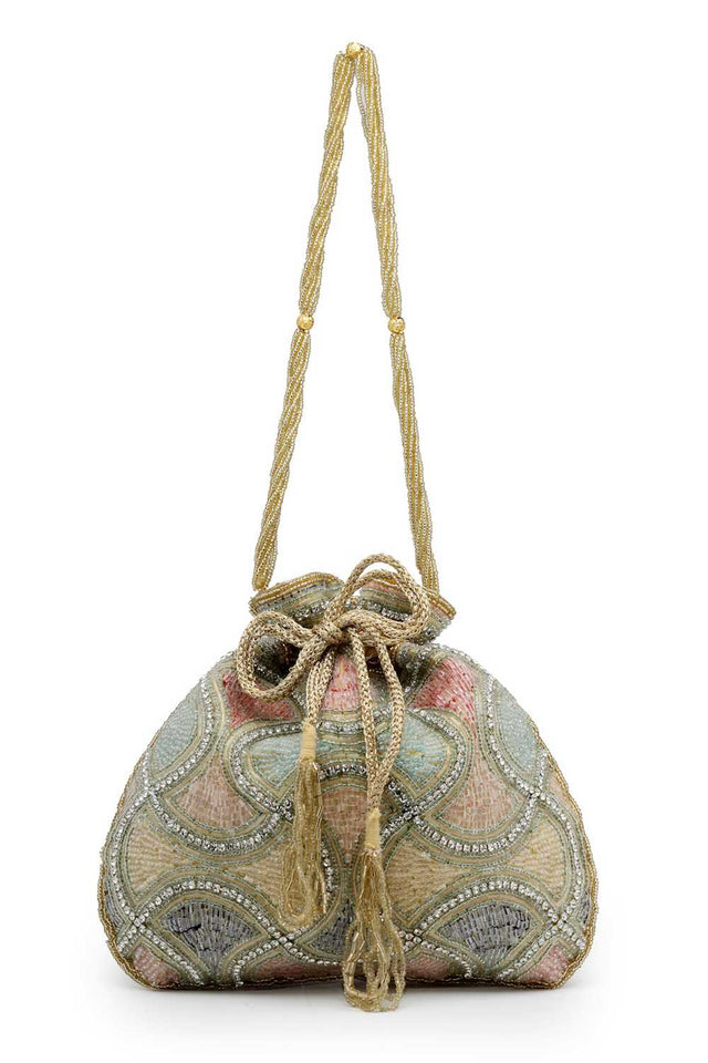 Gold Embellished Faux Silk Potli