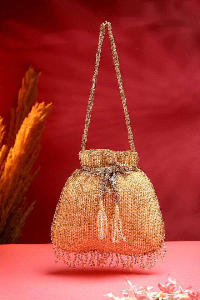 Gold Embellished Faux Silk Potli