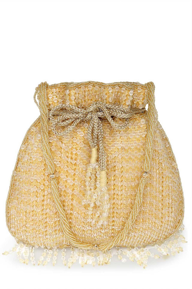 Gold Embellished Faux Silk Potli