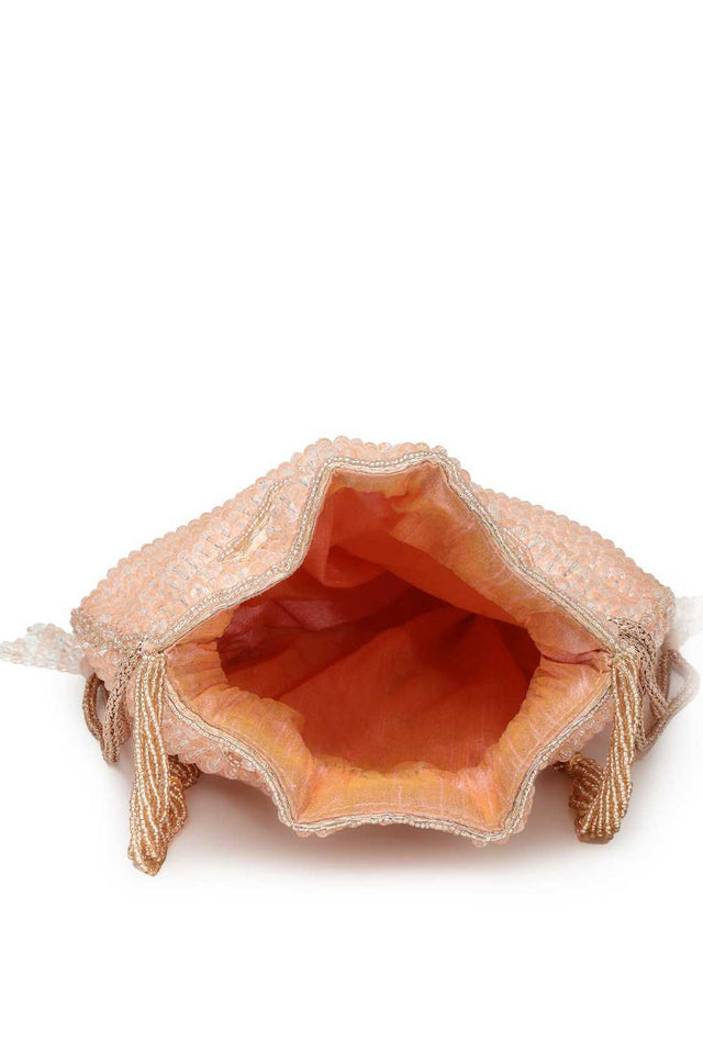 Orange Embellished Faux Silk Potli