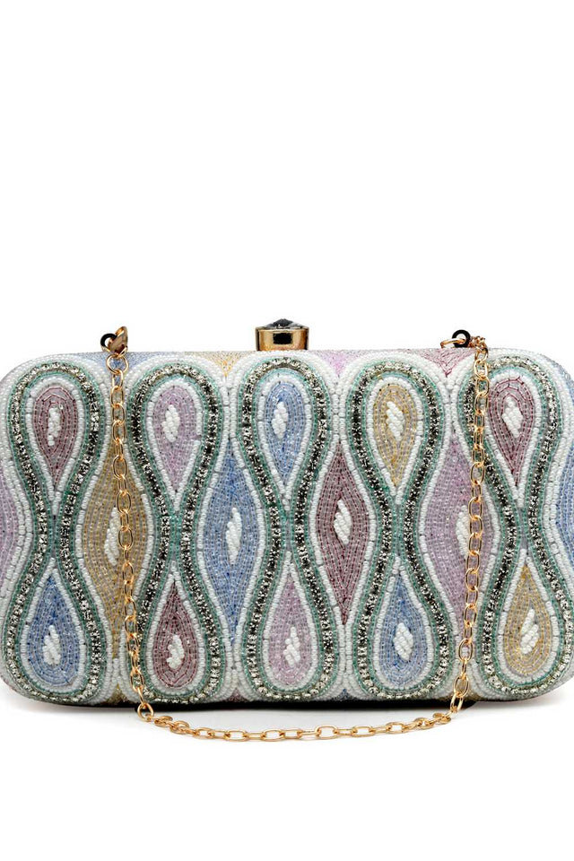 White Embellished Material Clutch (ADCL3116A)
