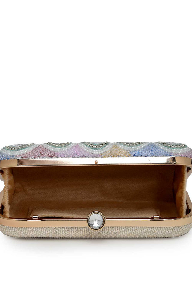 White Embellished Material Clutch (ADCL3116A)