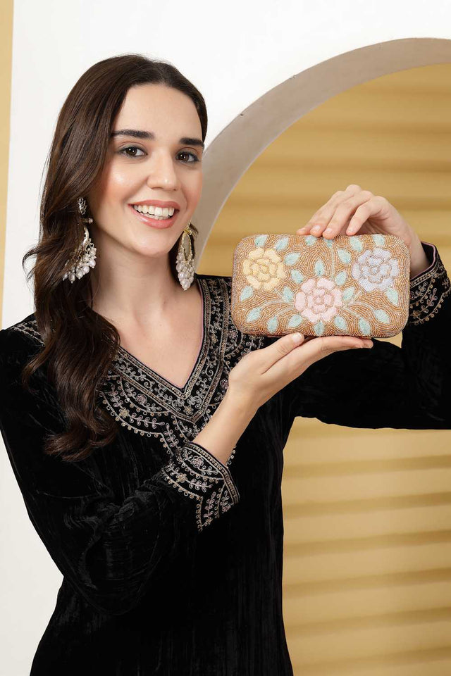 Gold Embellished Material Clutch