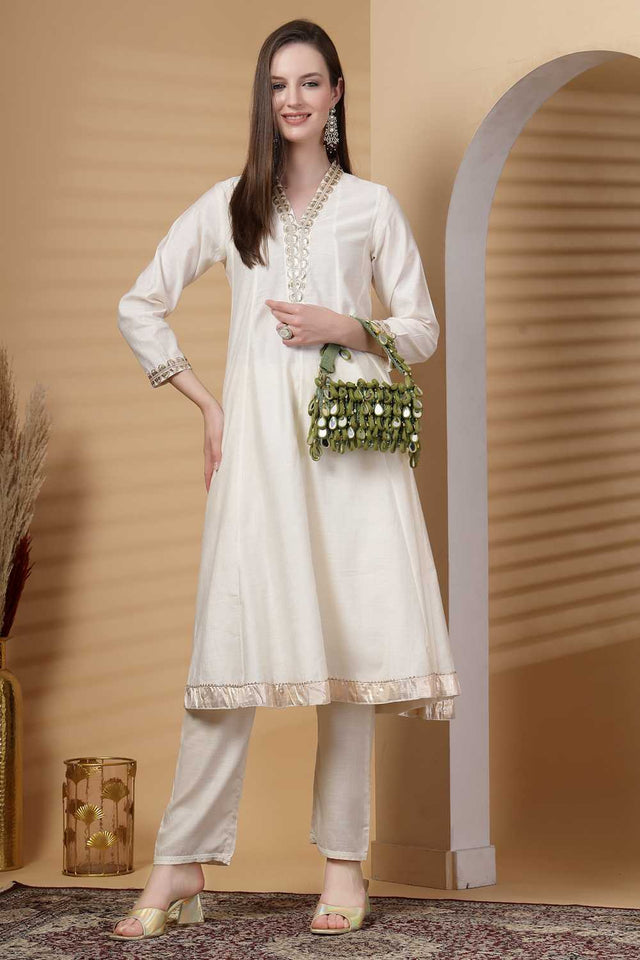 Olive Green Embellished Material Clutch