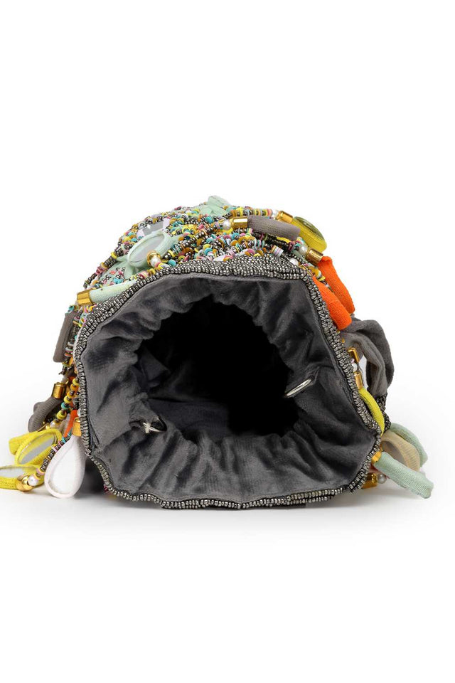 Grey Embellished Material Potli