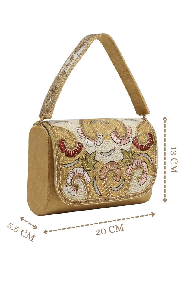 Gold Embellished Premium Faux Suede Clutch