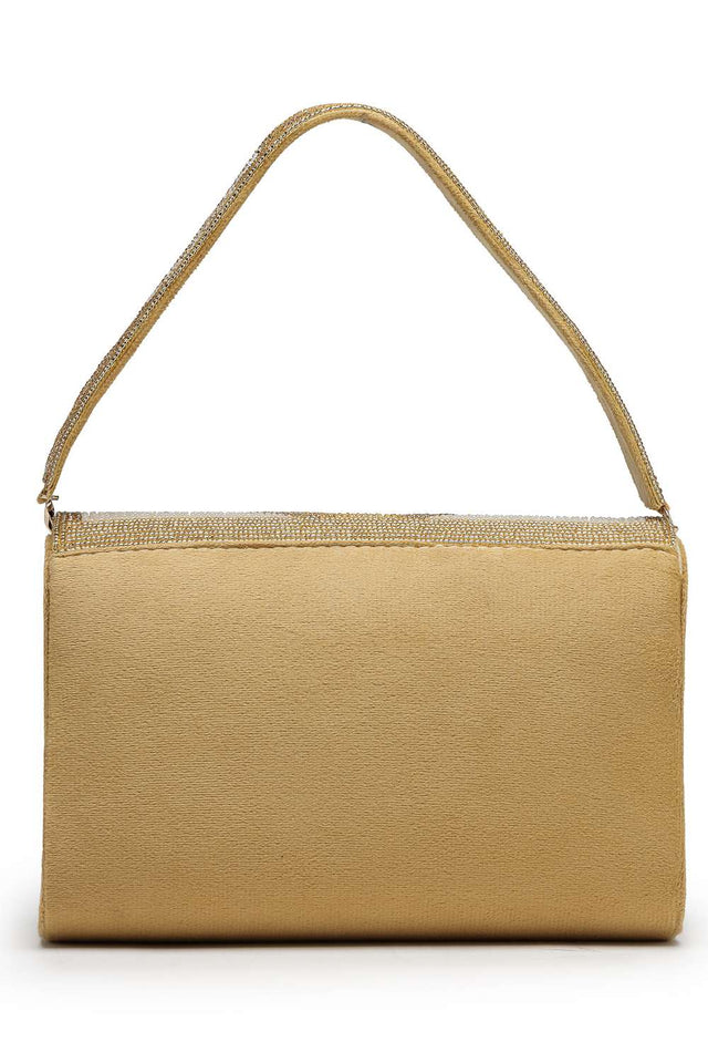 Gold Embellished Premium Faux Suede Clutch