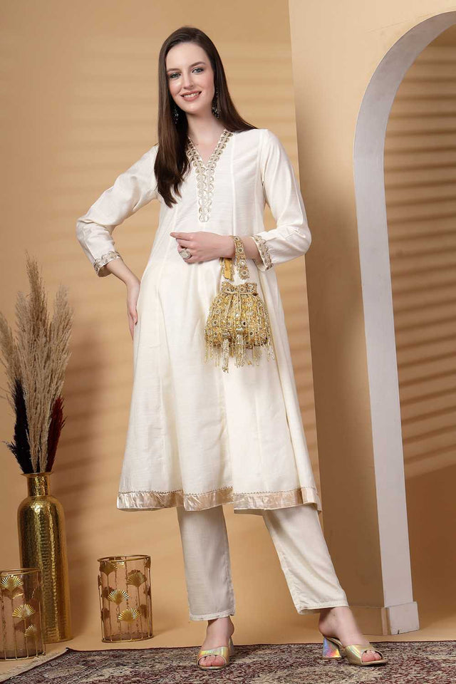 Yellow Embellished Faux Silk Potli