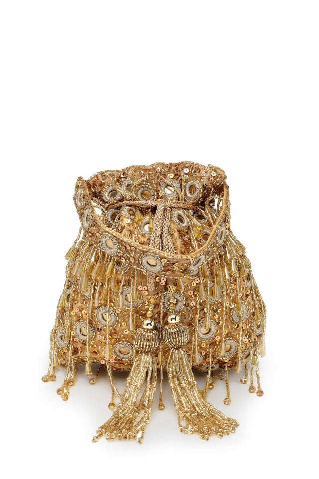 Yellow Embellished Faux Silk Potli