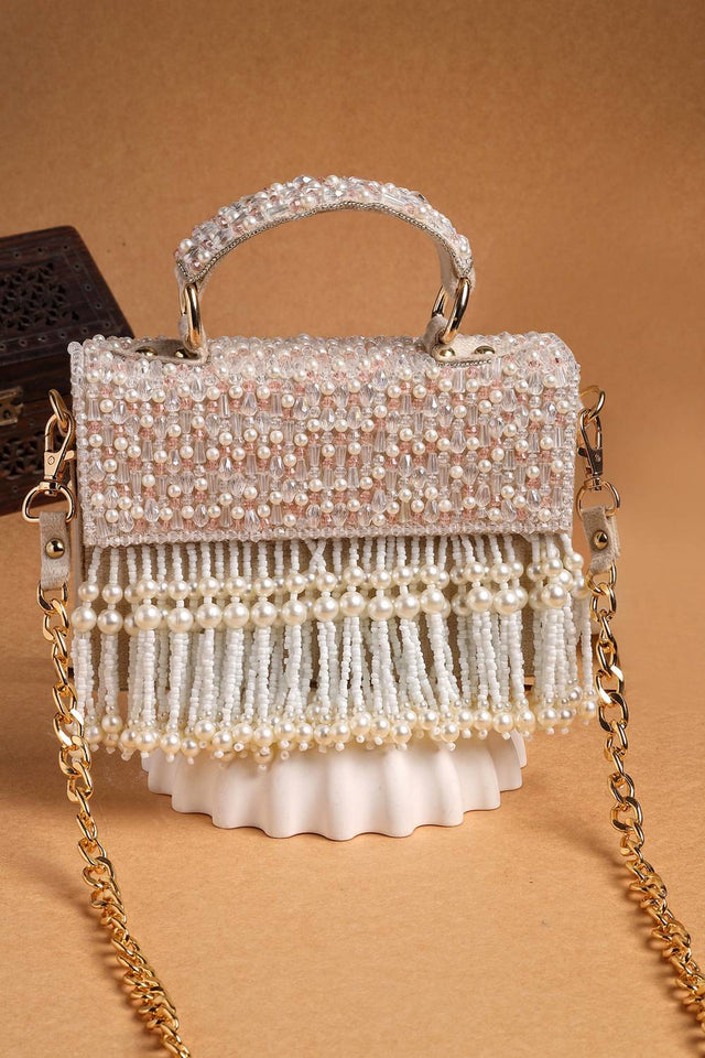 Multi Color Beads Embossed Suede Clutch