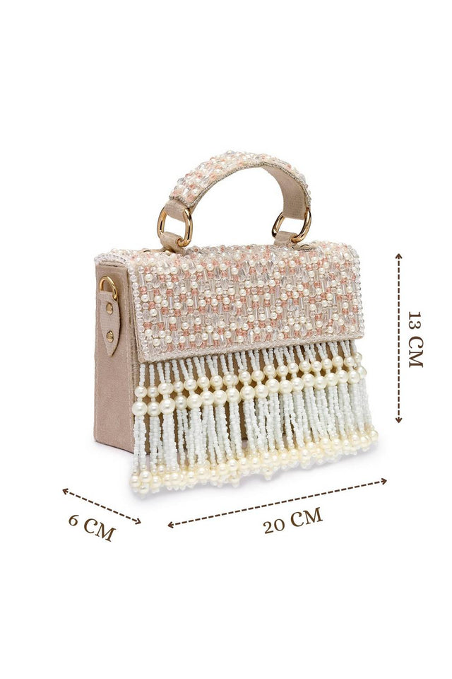 Multi Color Beads Embossed Suede Clutch