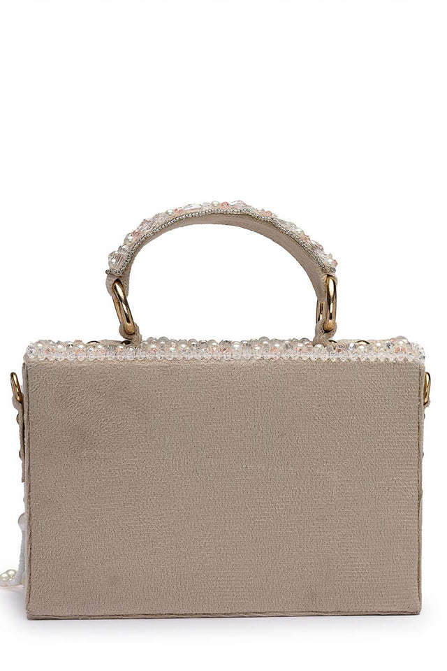 Multi Color Beads Embossed Suede Clutch