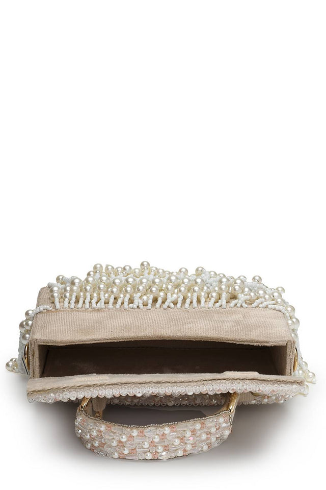 Multi Color Beads Embossed Suede Clutch