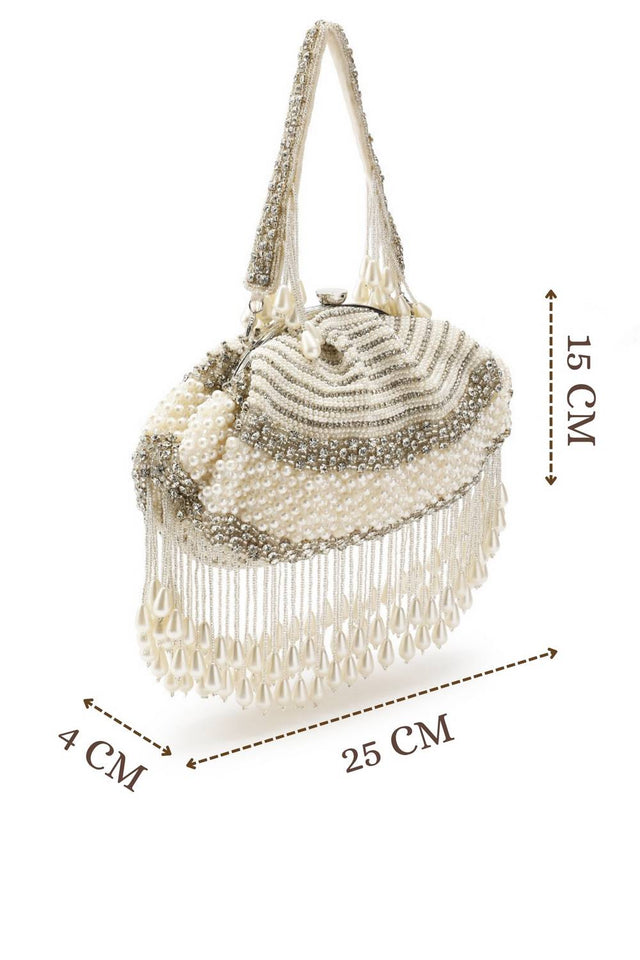 White Pearl Embellished Velvet Clutch