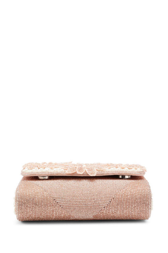 Pink Floral Cutwork Embellished Velvet Clutch
