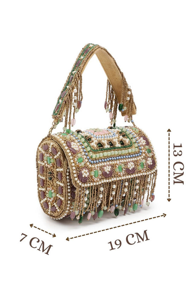 Gold Accent Beads Embellished Velvet Clutch