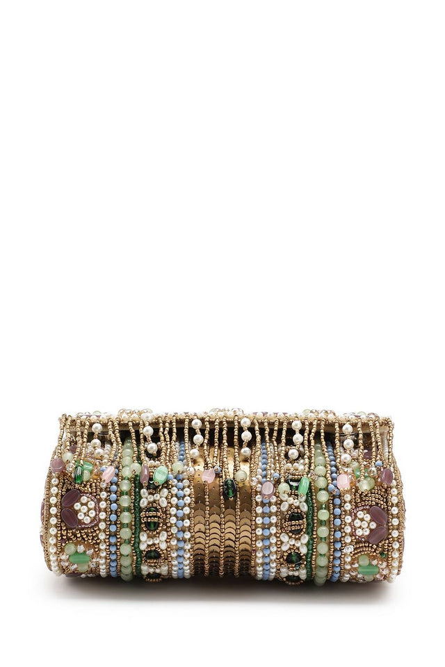 Gold Accent Beads Embellished Velvet Clutch