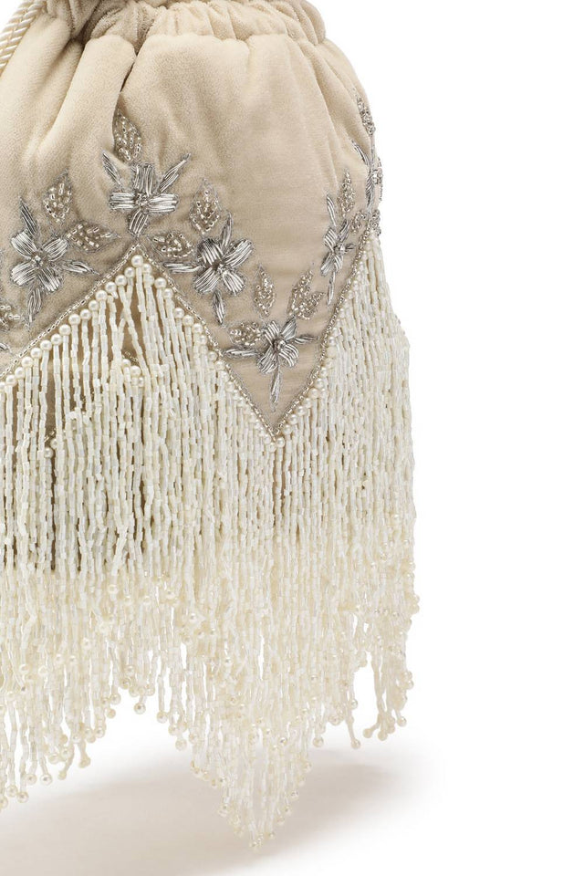 Cream Floral Zari Embroidered Velvet Potli