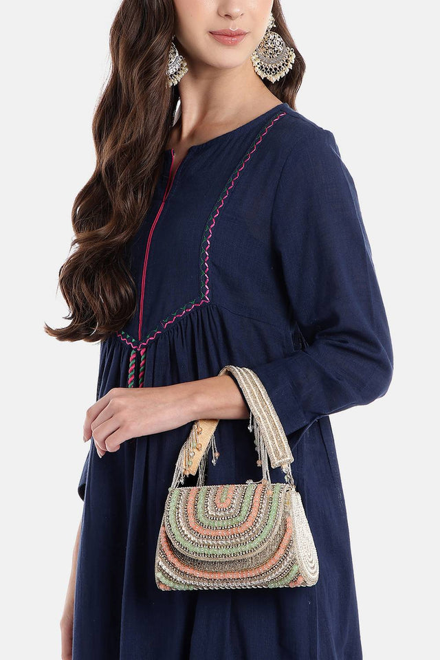 Silver Crystal Layered Velvet Clutch