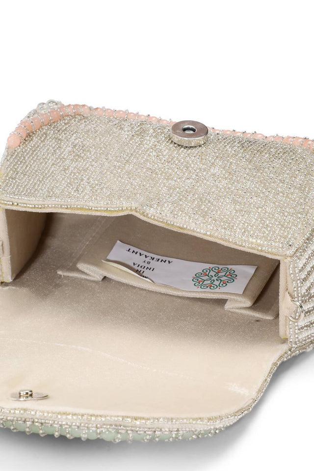 Silver Crystal Layered Velvet Clutch