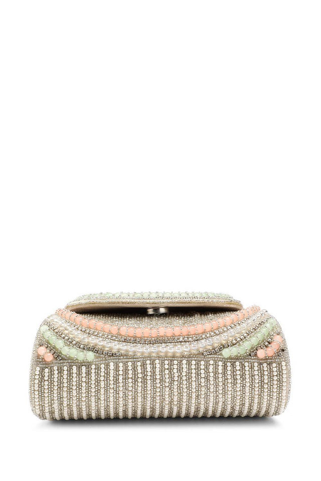 Silver Crystal Layered Velvet Clutch