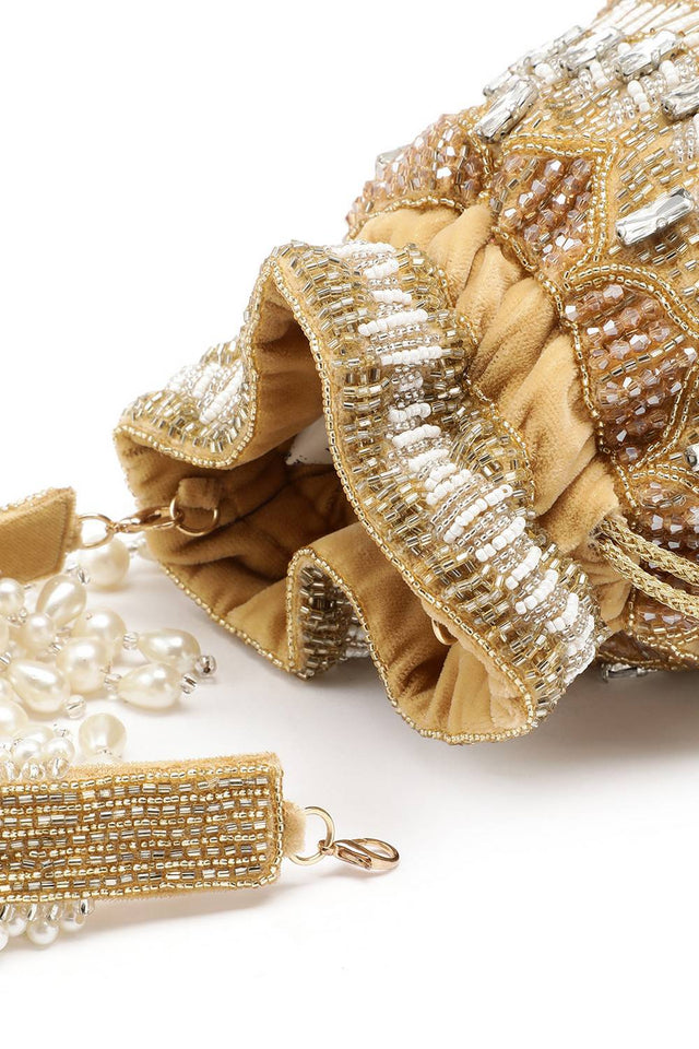 Brown Ornate Embellished Velvet Potli