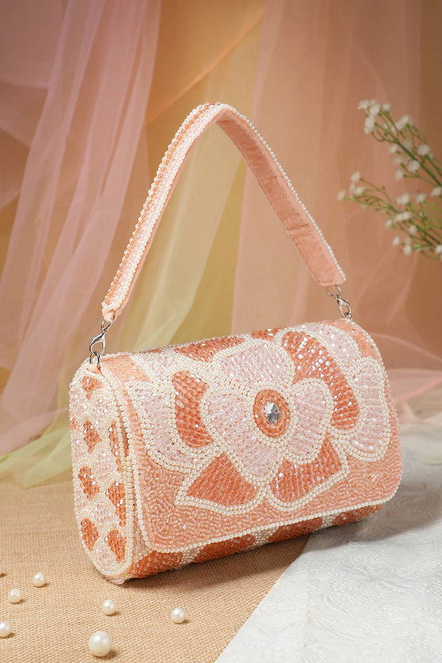Pink Floral Crystal Beaded Velvet Clutch
